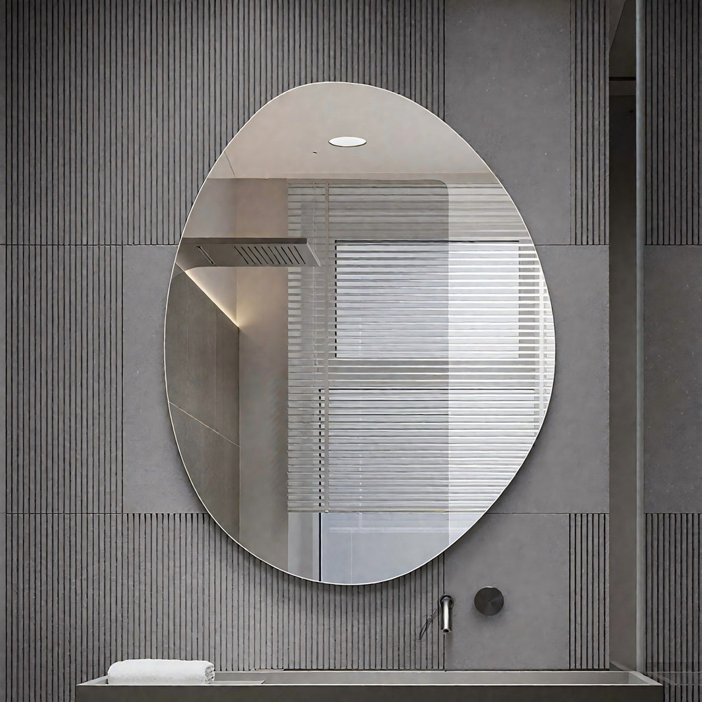 Asymmetrical Bathroom Wall Mirror with Shatterproof Back - Silver