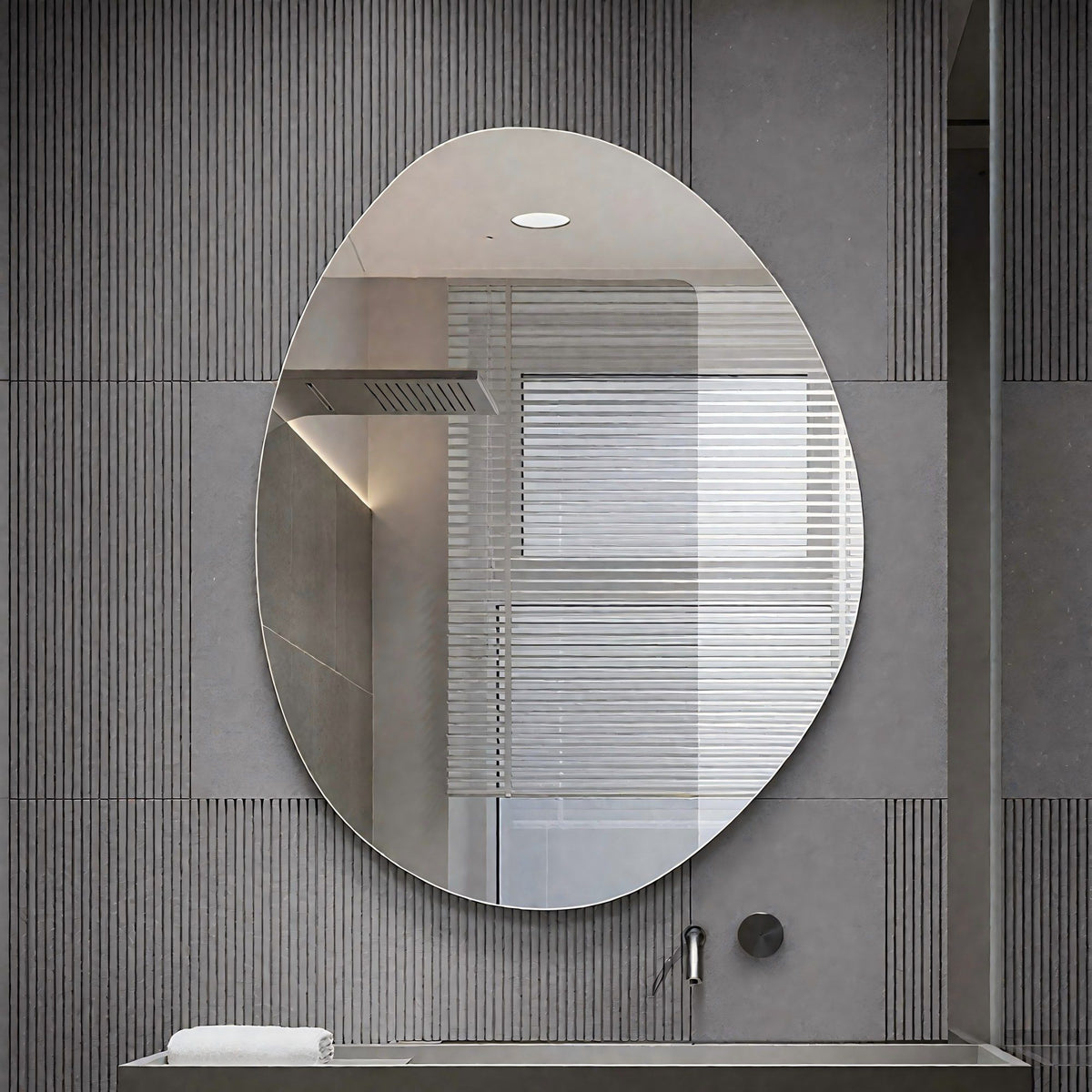 Asymmetrical Bathroom Wall Mirror with Shatterproof Back - Silver