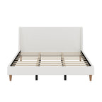 Upholstered Modern Platform Bed with Wingback Headboard - Beige or White