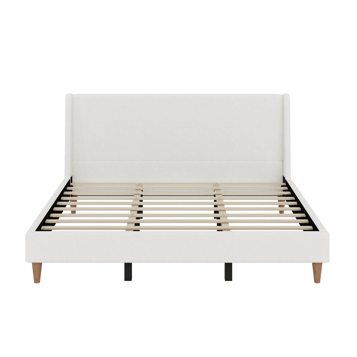 Upholstered Modern Platform Bed with Wingback Headboard - Beige or White
