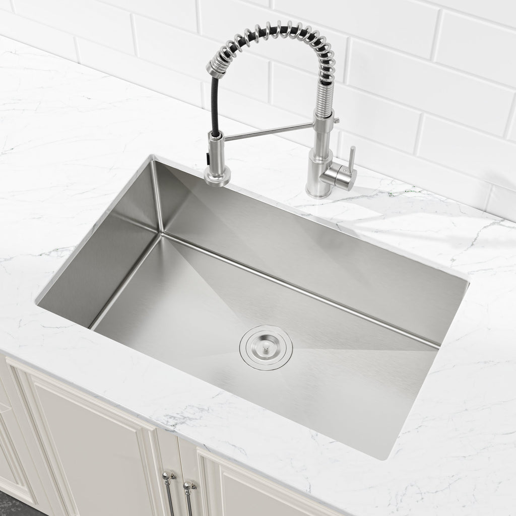 Stainless Steel Kitchen Sink with Single Bowl - Brushed Nickel