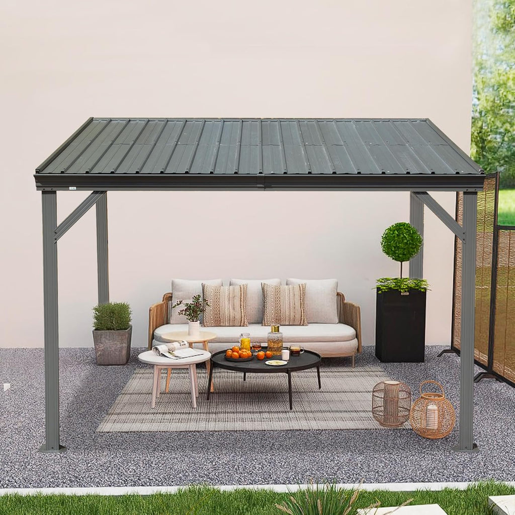8' x 10' Lean To Gazebo with Upgraded Drainage System - Gray