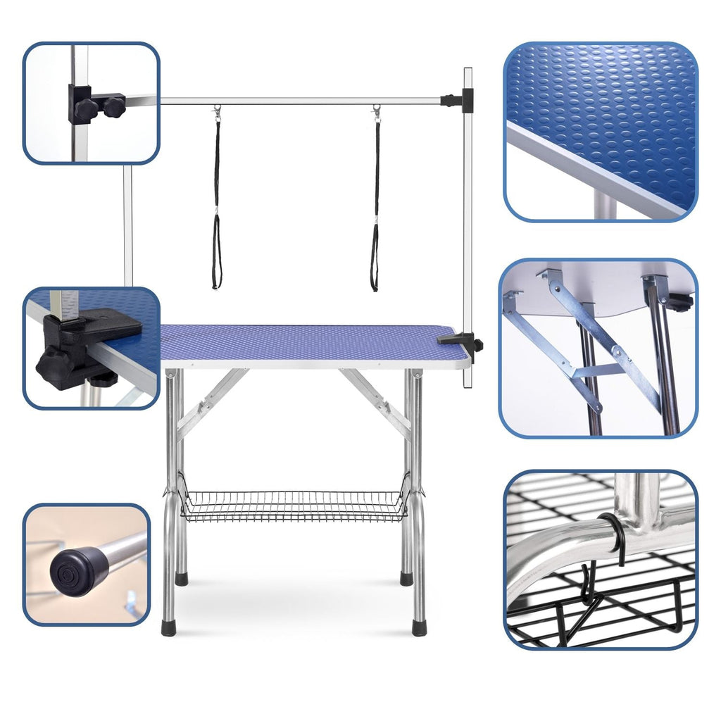 Large Heavy Duty Grooming Table for Pets with Adjustable Arm - Blue