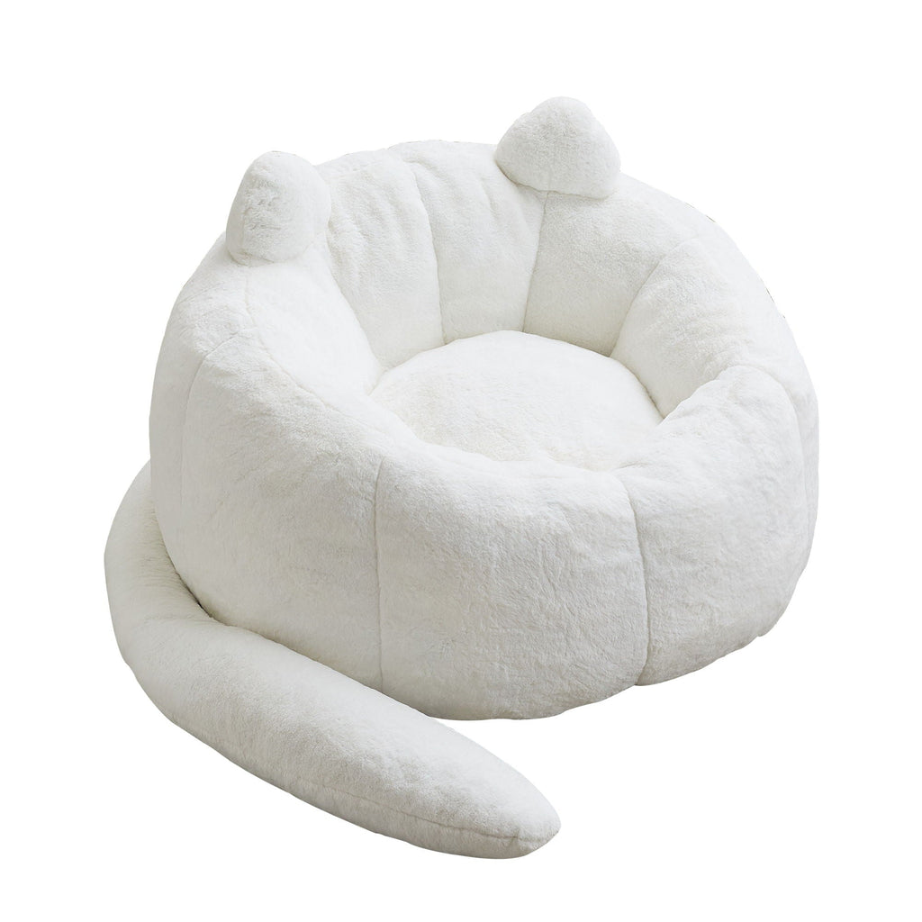 Cat Shaped Bean Bag Sofa with Long Tail - Faux Fur
