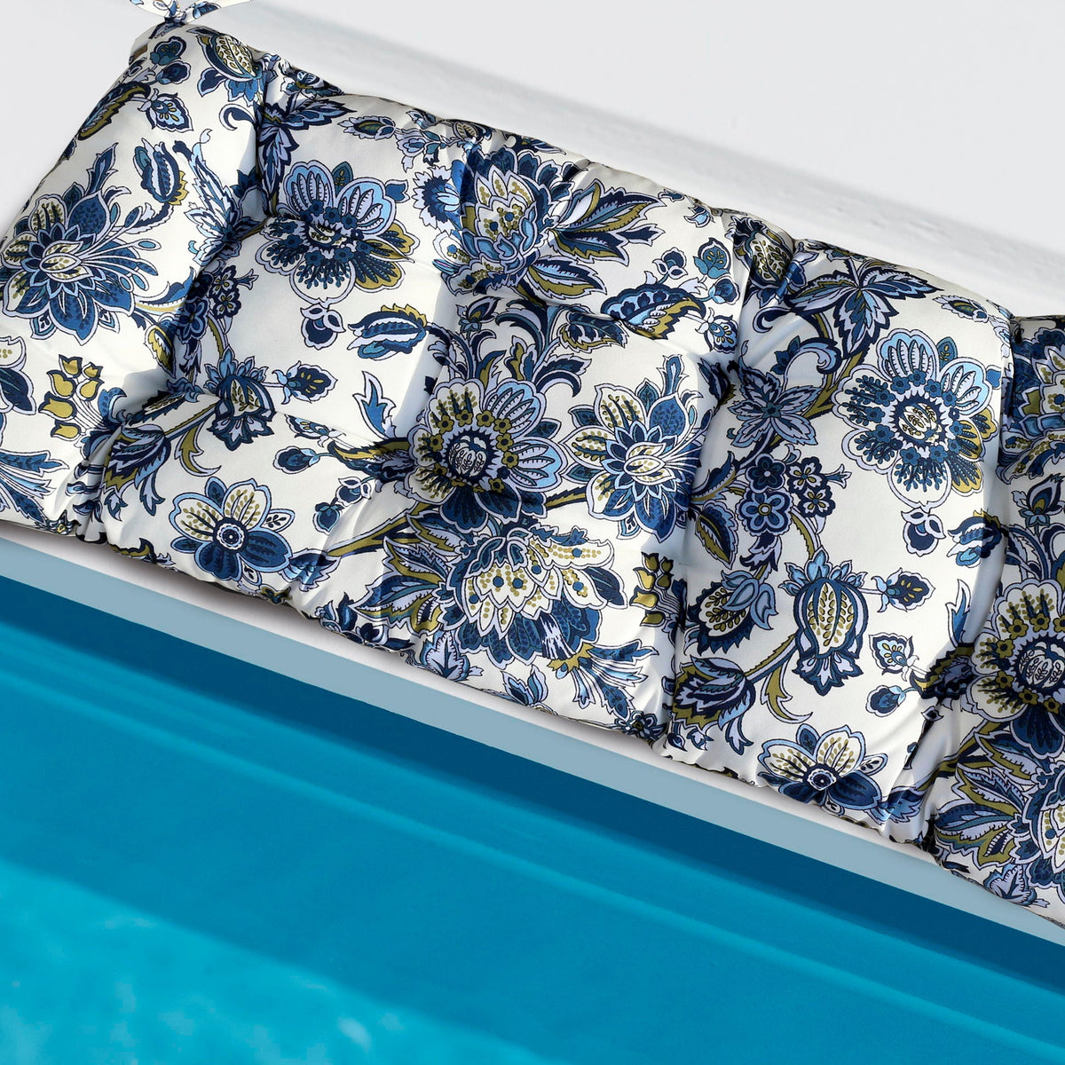 Outdoor Bench Cushion with Secure Tie Down Straps - Blue / Multi