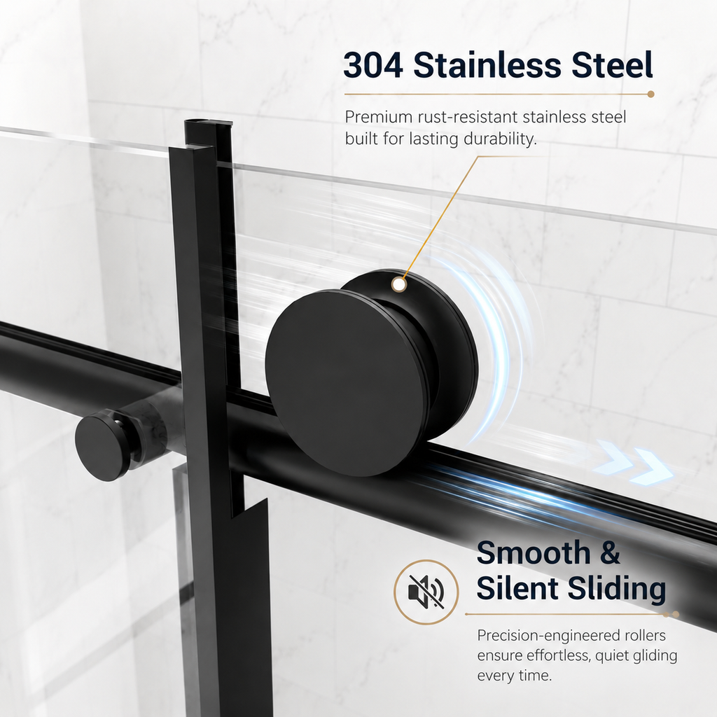 60" x 73" Frameless Sliding Shower Doors with Soft Close - Glass