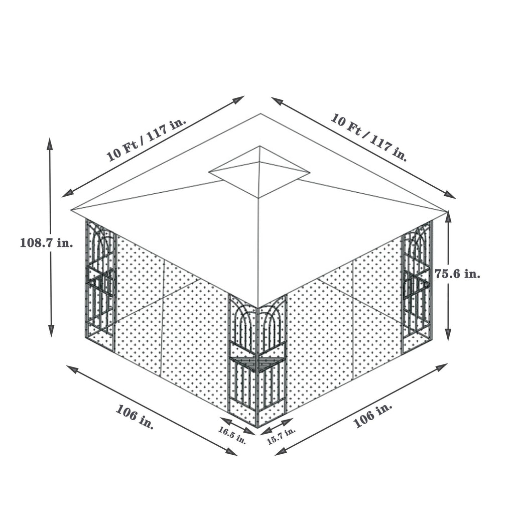 Patio Gazebo Tent with Double Roof and Mosquito Net - Dark Gray or Dark Brown