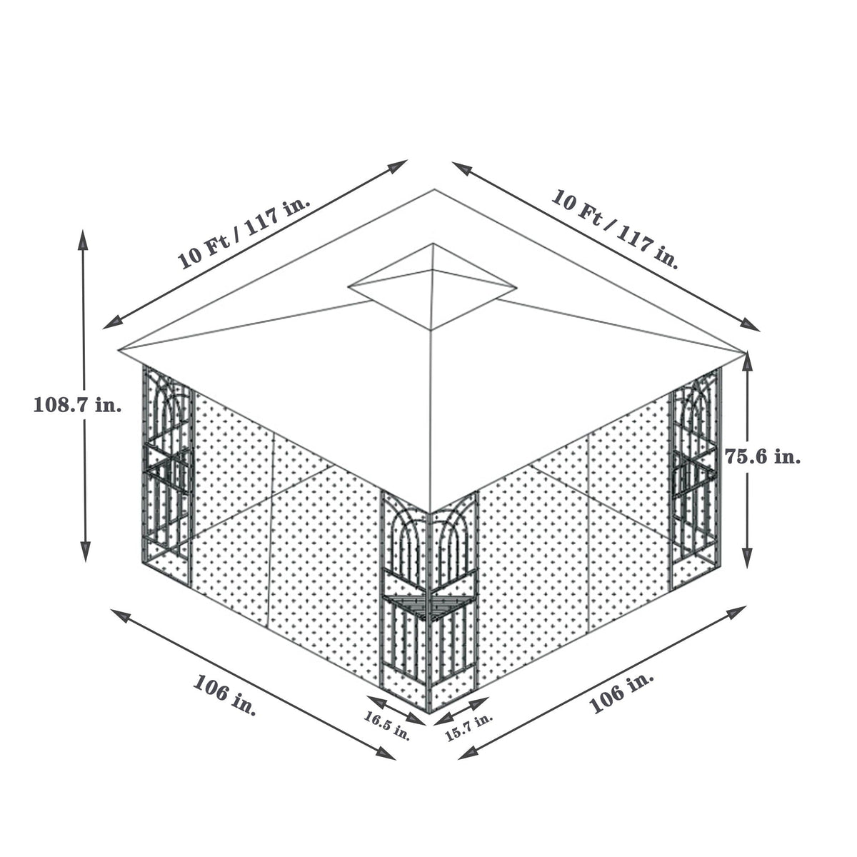 Patio Gazebo Tent with Double Roof and Mosquito Net - Dark Gray or Dark Brown