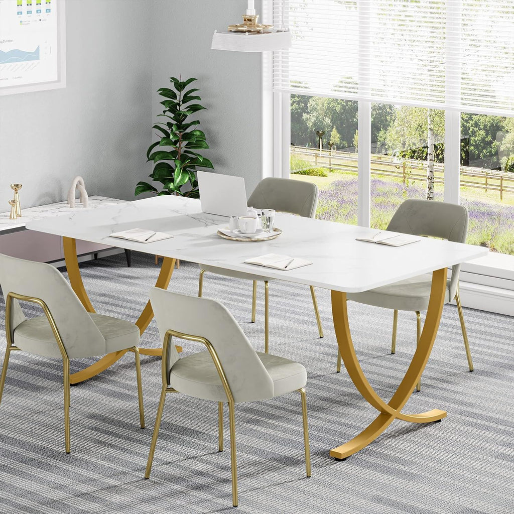 Executive Office Computer Desk with E0 Board - White / Gold