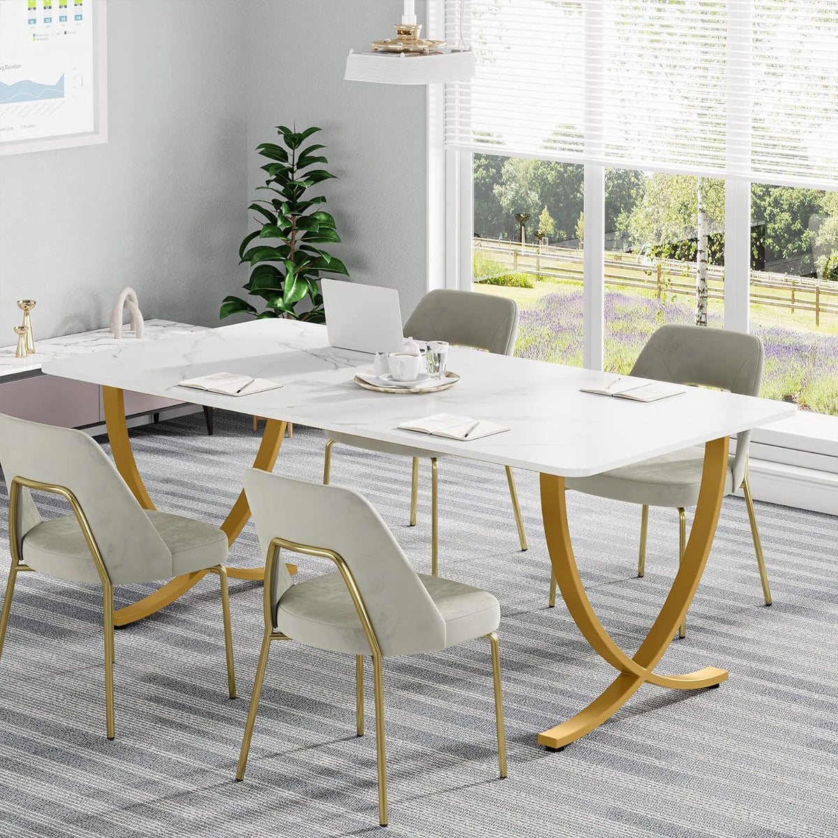 Executive Office Computer Desk with E0 Board - White / Gold