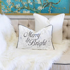 Christmas Throw Pillow with Silver Embroidery – White & Silver
