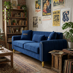 Upholstered 3-Seater Sofa with Metal Legs and Throw Pillows - 87.4 Inches