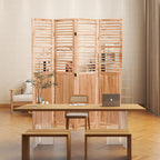 Light Brown Panel Folding Room Divider with Metal Hinges - Solid Wood