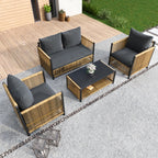 Patio 4-Piece Wicker Sofa Set with Grey Cushions - Brown