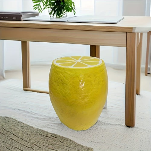Yellow Lemon Fruit Stool with Playful Resin Design - Yellow