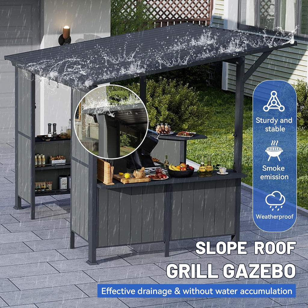 9x10FT Hardtop Grill Gazebo with Storage Shelves - Steel