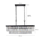 Rectangular Crystal Chandelier with Adjustable Height - Black Iron & Crystal