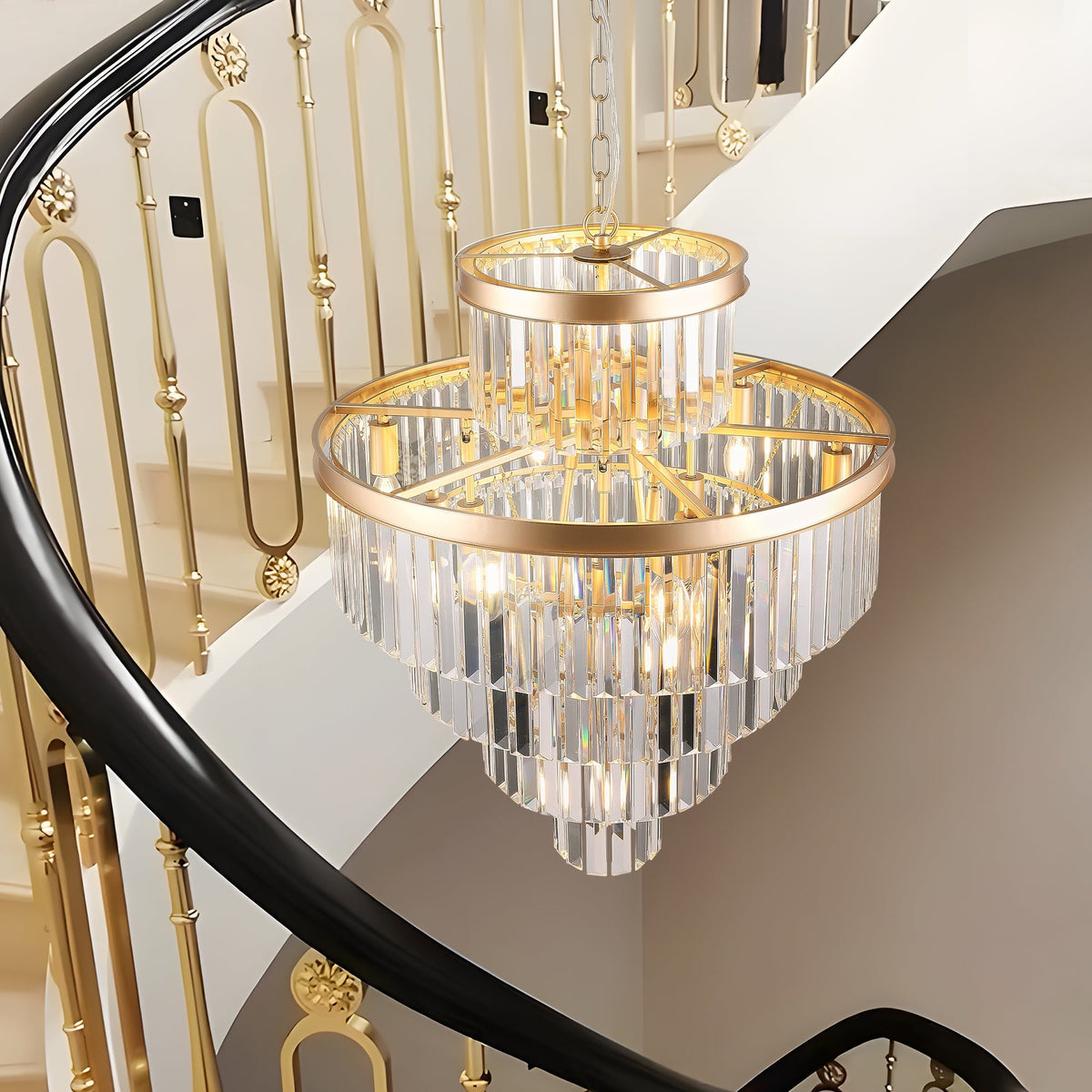 Golden Luxury Crystal Chandelier with 5-Tier K9 Crystals - Gold