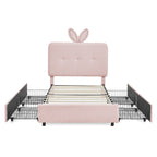 Upholstered Storage Bed with Oversized Rabbit Ear Headboard & LED Lights - Beige or Light Blue