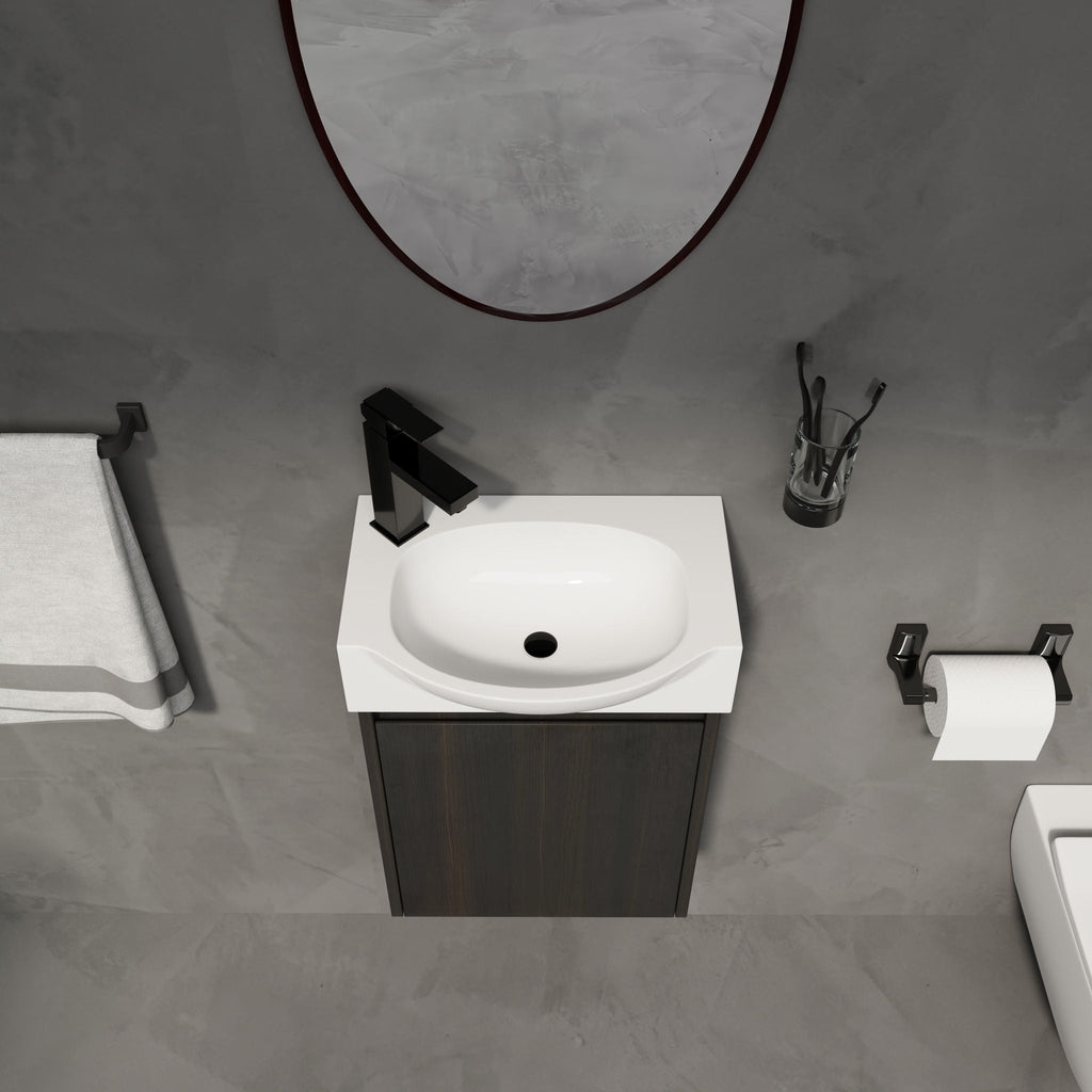 Modern Bathroom Vanity with Ceramic Basin and Storage Cabinet - Light Brown, Black, or White