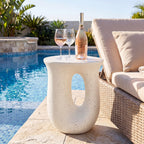 Outdoor MGO Side Table with Travertine-Look Finish – White or Light Grey