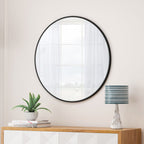 Metal Framed Circular Wall Mirror with Modern Design - Black or Gold