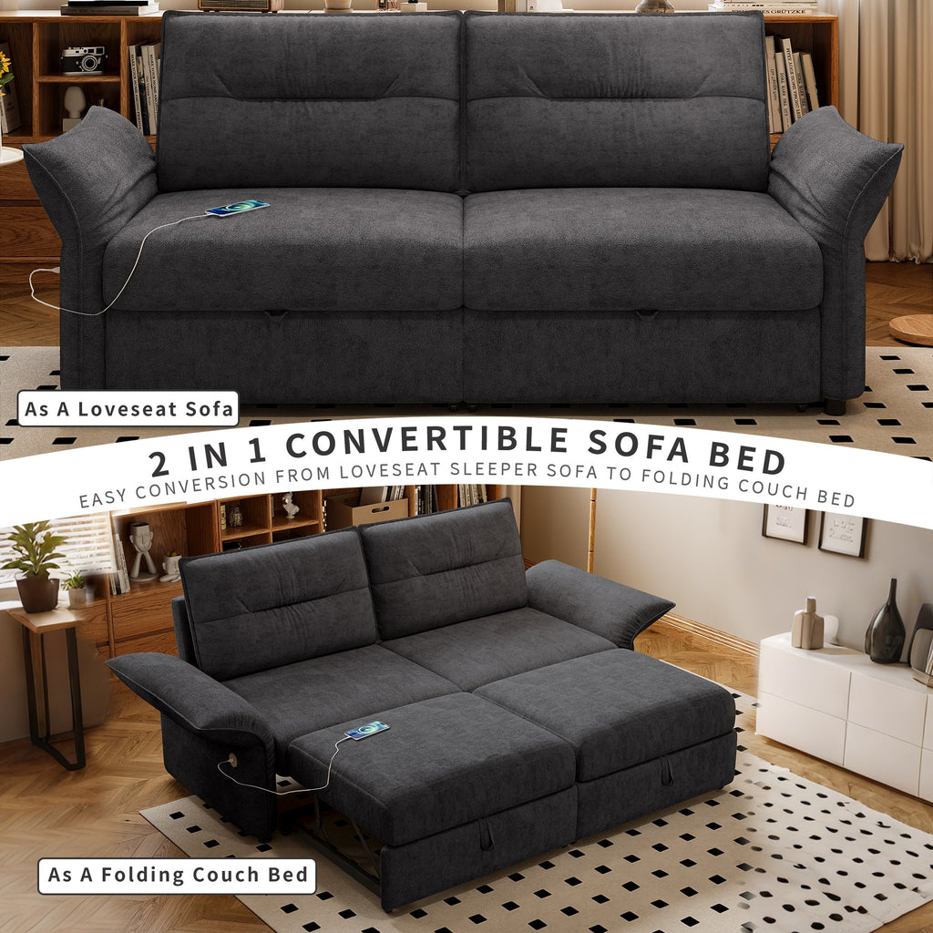 Grey Multifunctional Sofa Bed with Convertible 85-Inch Design - Plush Fabric
