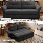 Grey Multifunctional Sofa Bed with Convertible 85-Inch Design - Plush Fabric