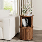Round Nightstands with Sliding Door Storage - Walnut