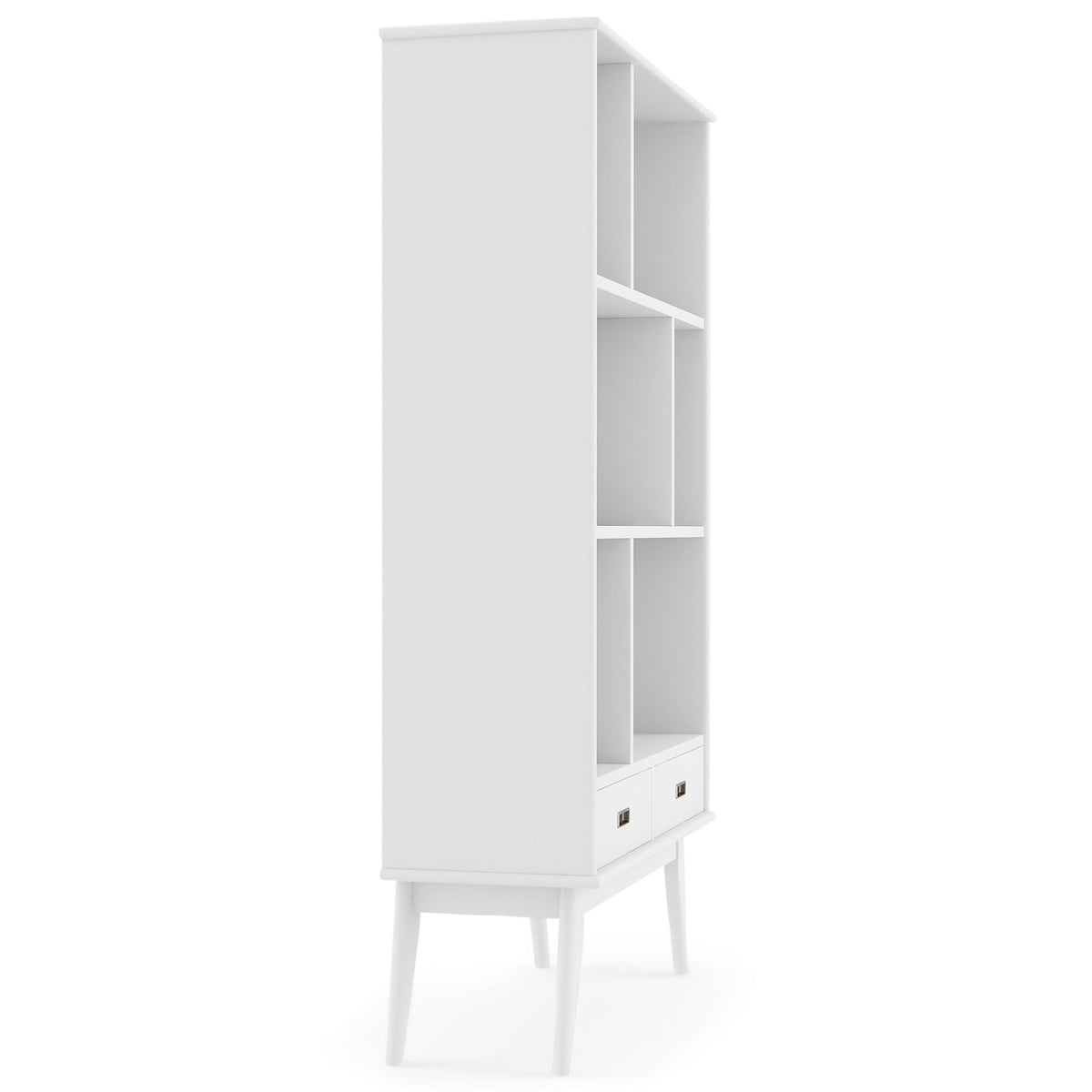 Mid Century Wide Bookcase with Storage Drawers - Multiple Colors