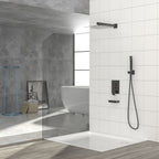 Square Shower System with Waterfall Tub Spout and Valve - Black