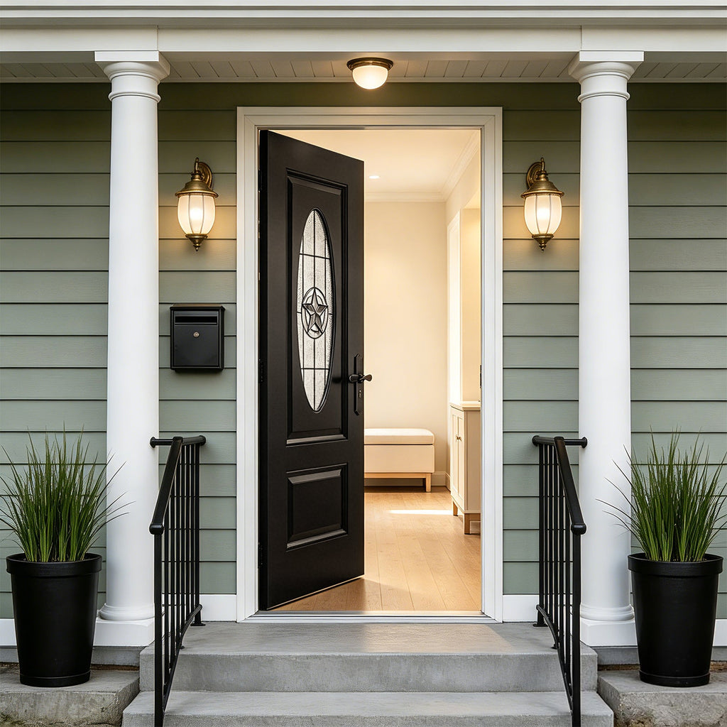 36"x80" Fiberglass Front Door with Durable Construction - Black