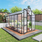 Windproof Greenhouse with Raised Base - Polycarbonate Panels - Black
