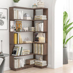 Freestanding Corner Bookshelf with Adjustable Shelves - Dark Brown