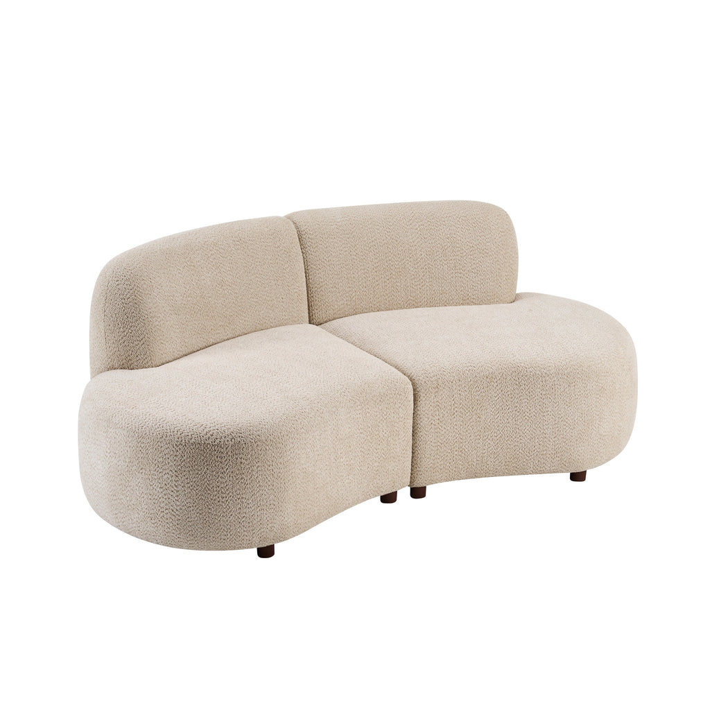 Curved Boucle Sectional Sofa Set with Solid Hardwood Frame - White