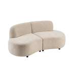 Curved Boucle Sectional Sofa Set with Solid Hardwood Frame - White