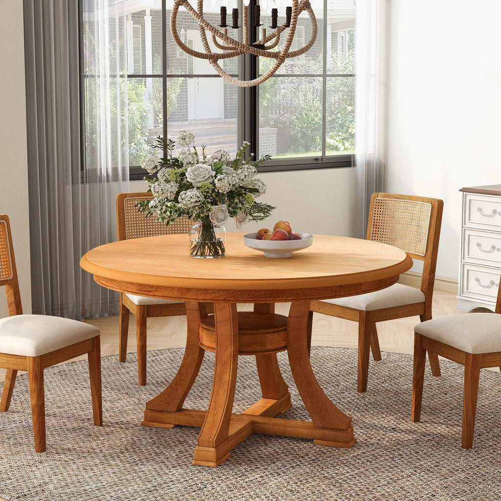 5-Piece Round Extendable Solid Wood Dining Table Set