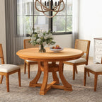 7-Piece Extendable Wood Dining Set with Rattan-Back Chairs