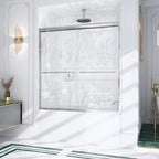 Semi-Frameless Double Sliding Shower Door with Smooth Stainless Steel Rollers - Brushed Nickel