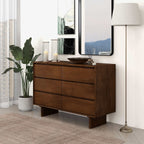 Brown Mid-Century Dresser with 6 Drawers - Solid Wood