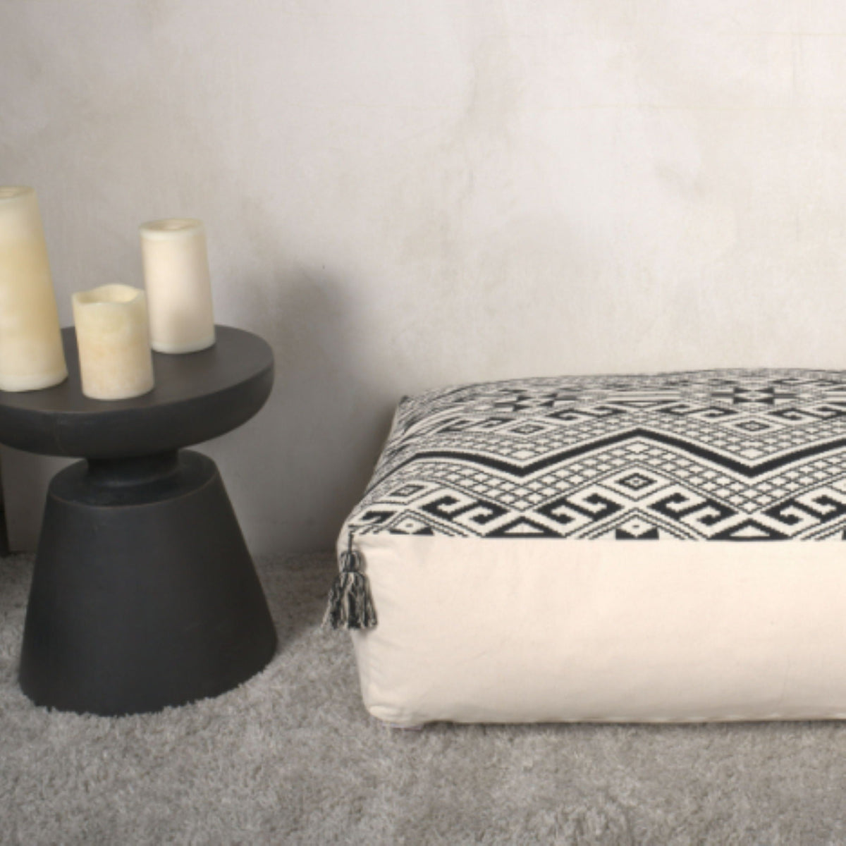 Rectangular Pouf Ottoman Floor Cushion with Polystyrene Fill - Natural / Black