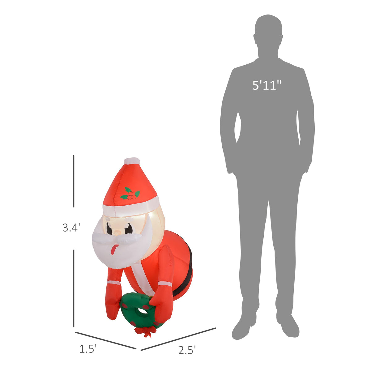Christmas Inflatable Hanging Santa Claus with Wreath - Red & White