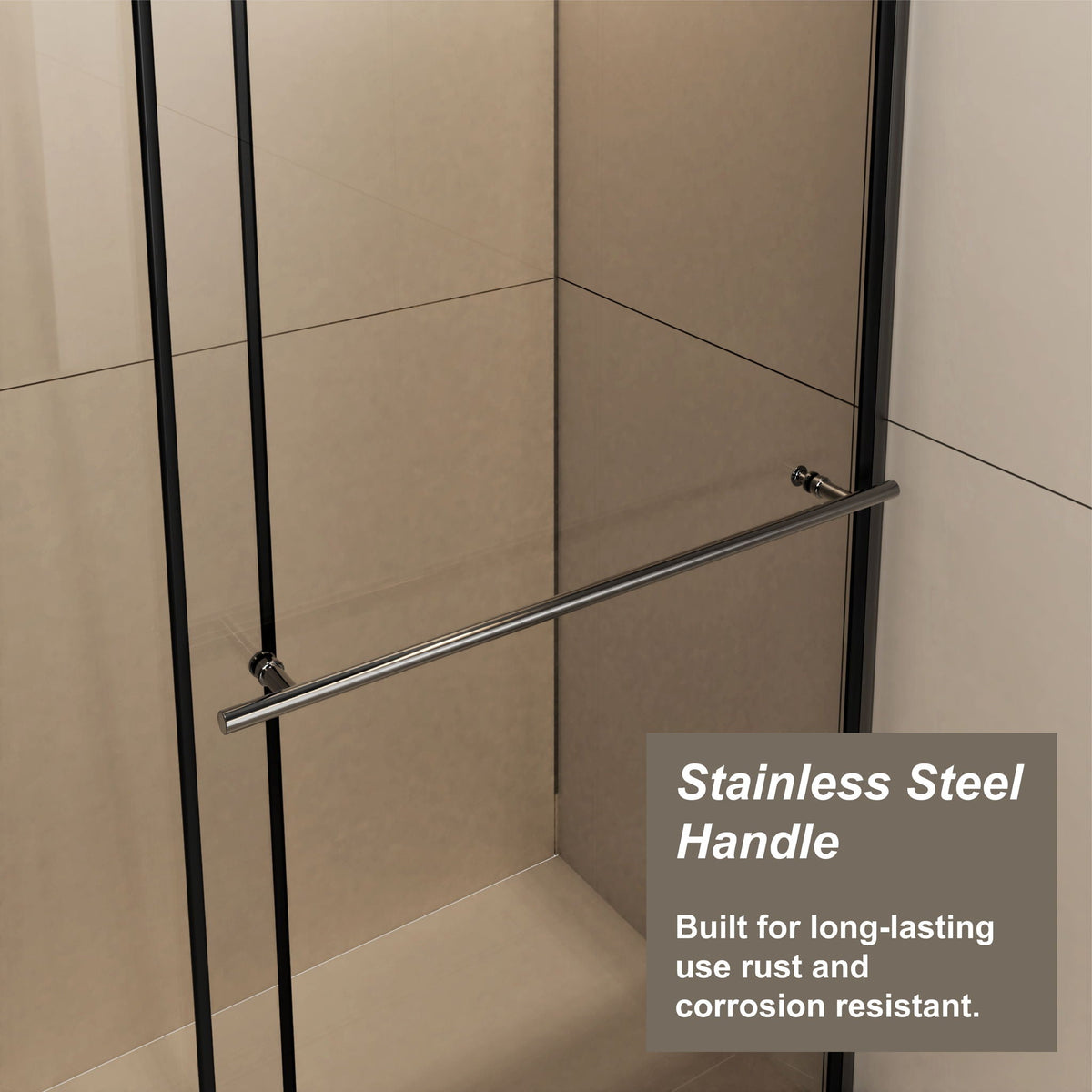 Glass Shower Door with Stainless Steel Handle - Black