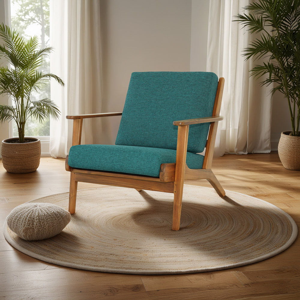 Modern Genuine Lounge Chair with Mid-Century Design - Light Blue