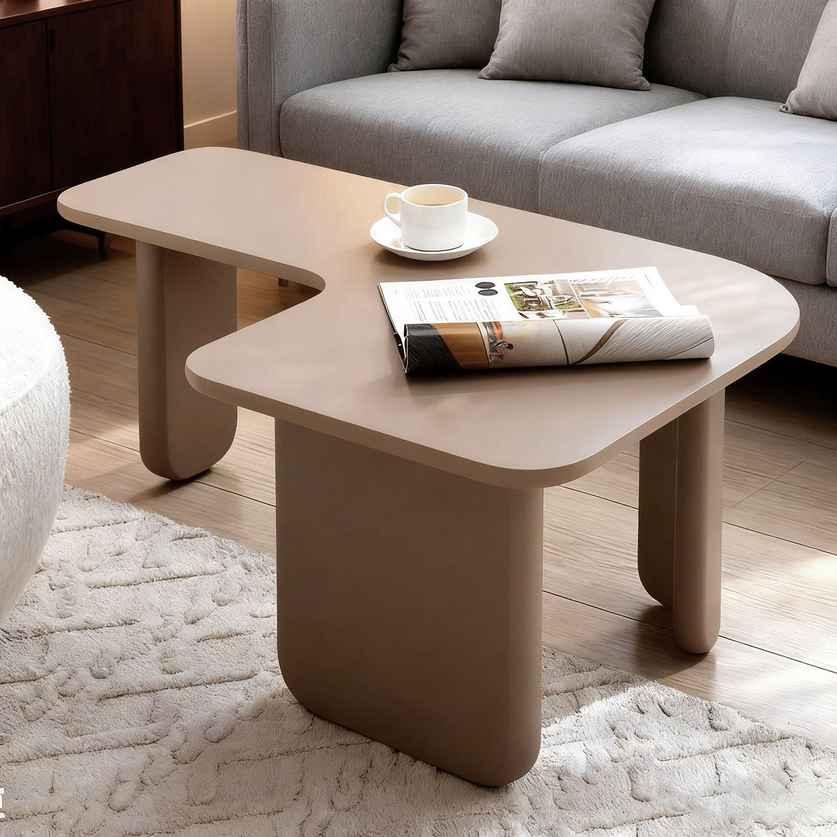 L-Shape Coffee Table with Modular Nesting Design - White or Dark Brown
