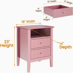 Fluted Nightstand with 2 Drawers and Soft-Close Slides - Multiple Colors
