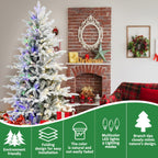 8FT Flocked Artificial Christmas Tree with LED Lights - PE+PVC