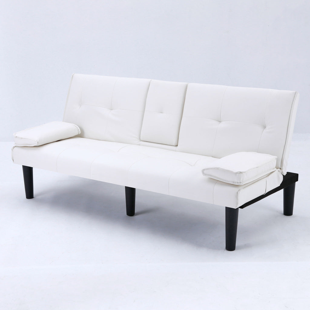 Foldable Sofa Bed with Cup Holder and Solid Wood Frame - Multiple Colors