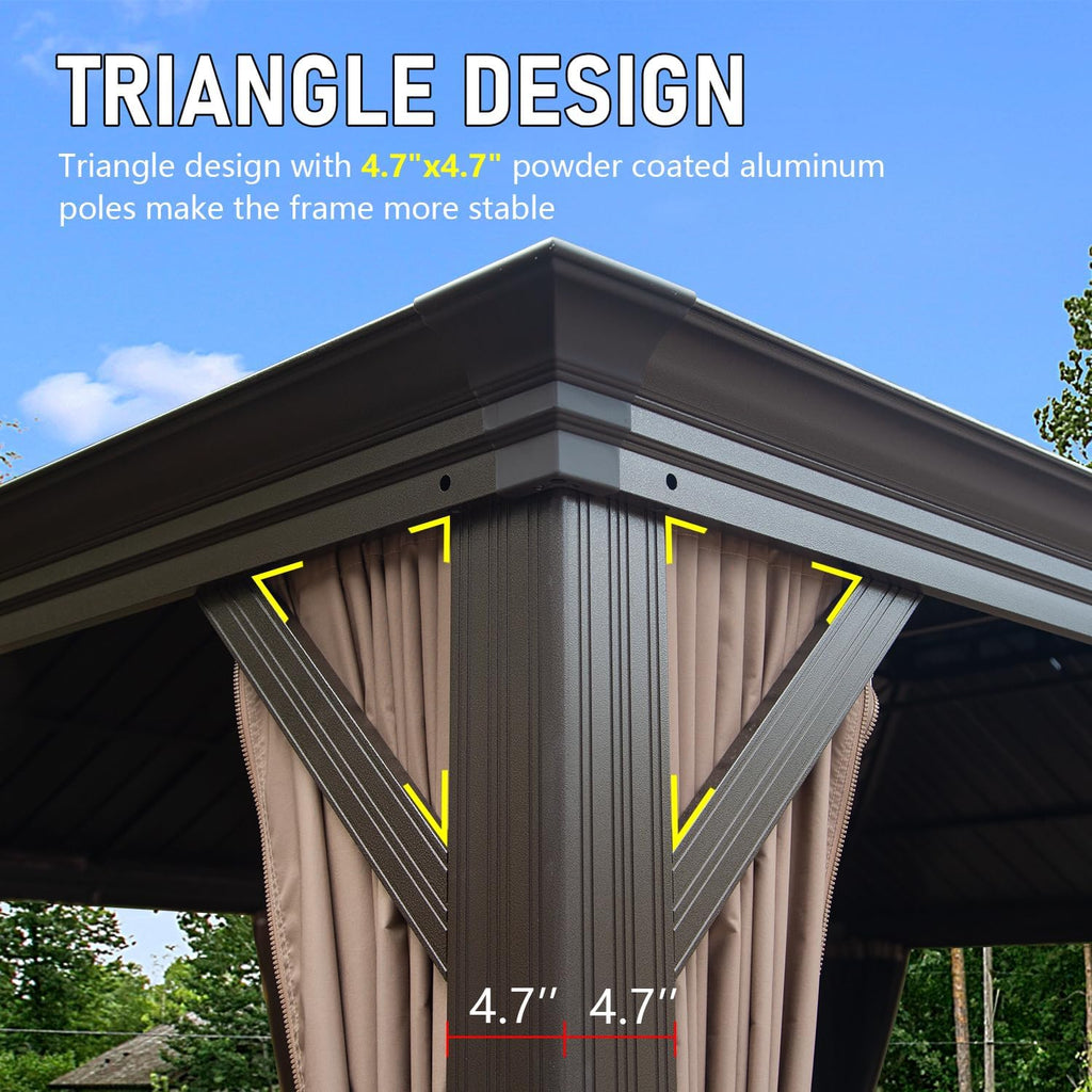 14x22FT Hardtop Gazebo with Galvanized Steel Double Roof - Gray