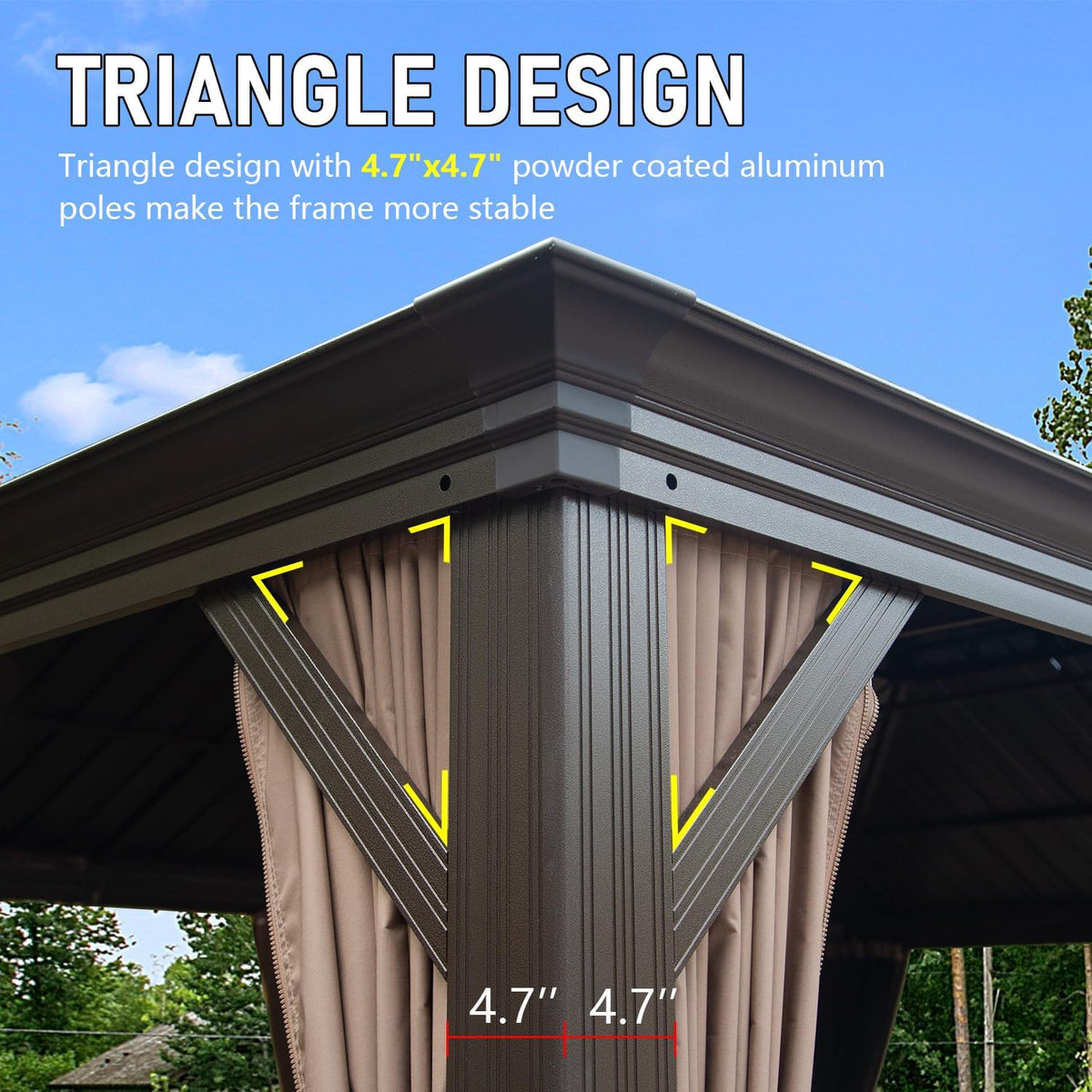 14x22FT Hardtop Gazebo with Galvanized Steel Double Roof - Gray